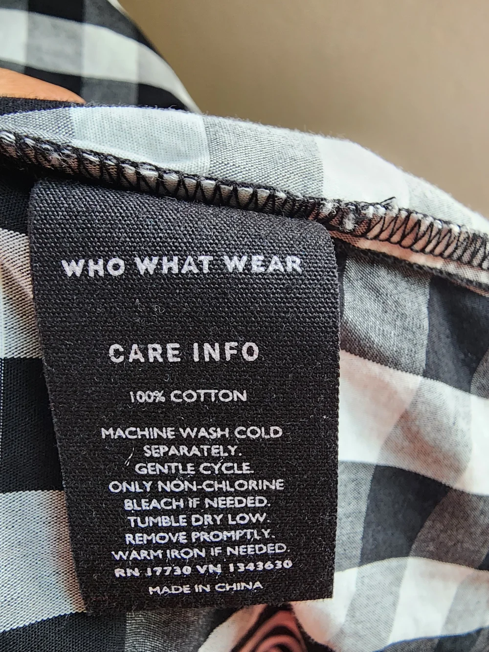 Who What Wear Black and White Gingham Button Dress